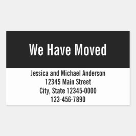 Pegatina Rectangular Hemos movido la Invitación en movimiento de blanco