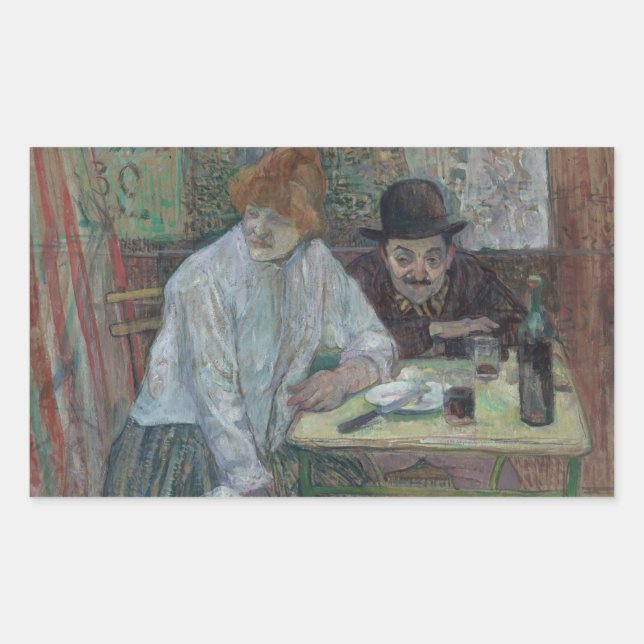 Pegatina Rectangular Henri de Toulouse-Lautrec - En el Café La Mie (Anverso)