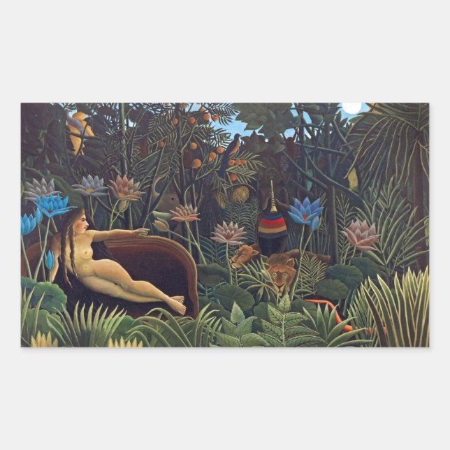 Pegatina Rectangular Henri Rousseau El Sueño - Mujer de la Jungla con A (Anverso)