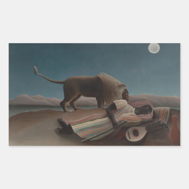 Pegatina Rectangular Henri Rousseau - La gitana durmiente (Anverso)
