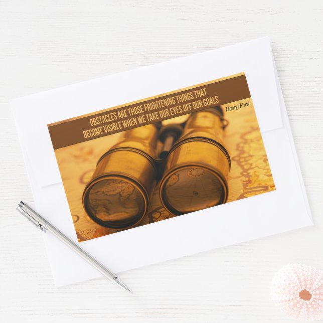 Pegatina Rectangular Henry Ford cita Inspiradora "Obstáculos" (Sobre)