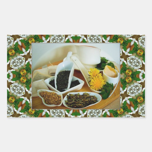 Pegatina Rectangular HERBAL TEATIME # 2 ~ Sellador de sobres Rectángulo (Anverso)