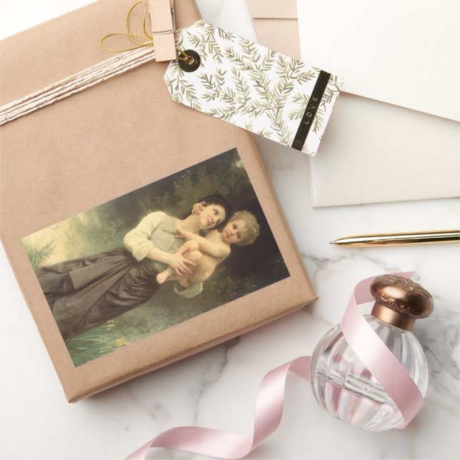 Pegatina Rectangular Hermano y hermana de William Adolphe Bouguereau (Regalar)