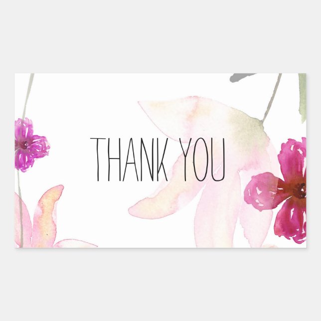 Pegatina Rectangular Hermosa acuarela Floral Gracias (Anverso)
