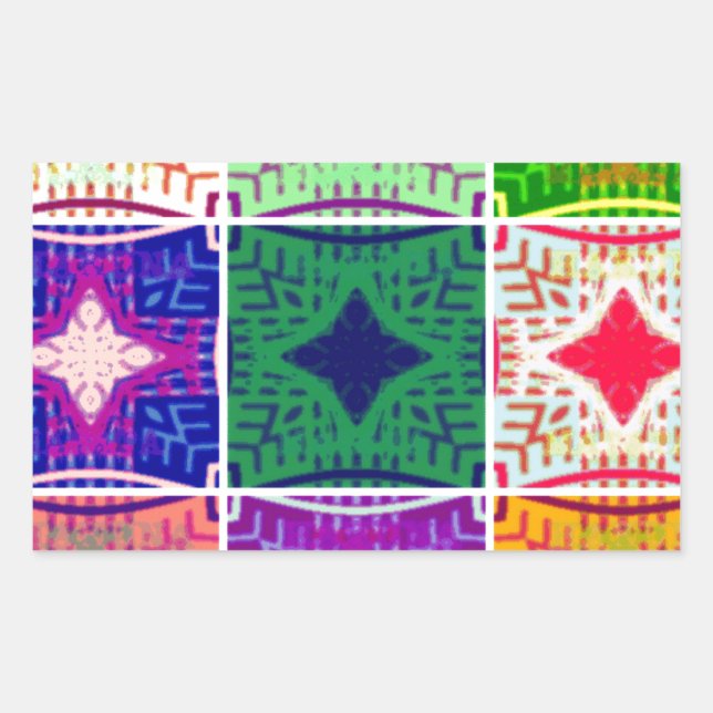 Pegatina Rectangular Hermosa Estampa de Arte Africano a Cuadros (Anverso)