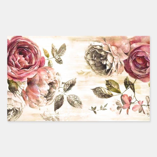 Pegatina Rectangular Hermosa pintura floral victoriana (Anverso)