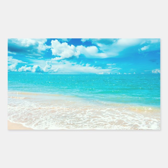 Pegatina Rectangular Hermosa Playa de Verano (Anverso)