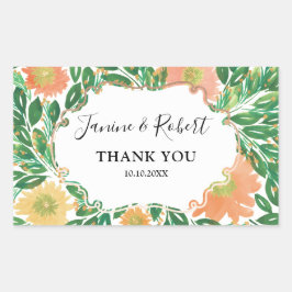 Pegatina Rectangular Hermosas flores Boda de pintura acuarela