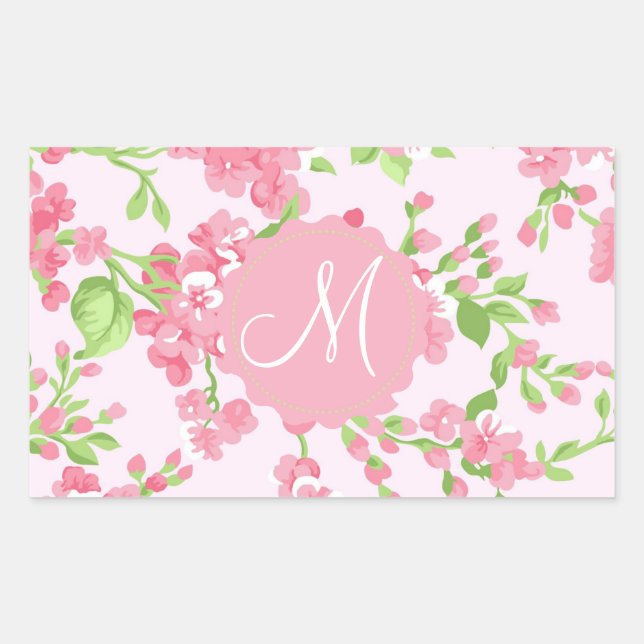 Pegatina Rectangular Hermosas flores de melocotón rosa primavera (Anverso)