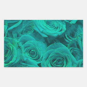 Pegatina Rectangular Hermosas flores verde azuladas de rosas verdes ver