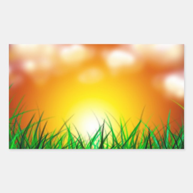Pegatina Rectangular Hermoso amanecer sobre un campo de hierba (Anverso)