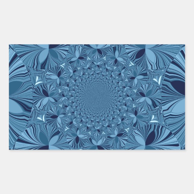 Pegatina Rectangular Hermoso Arte de Caleidoscopio Azul Iridescente Ado (Anverso)