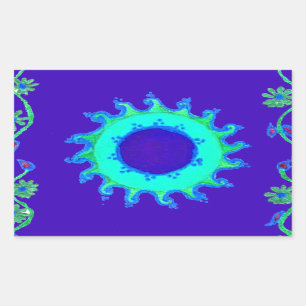 Pegatina Rectangular Hermoso arte floral azul iridiscente al óleo 