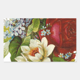 Pegatina Rectangular Hermoso Bouquet Romántico de Verano con Rosa Roja