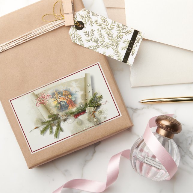 Pegatina Rectangular Hermoso collage de la natividad personalizado para (Regalar)