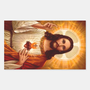 Pegatina Rectangular Hermoso corazón sagrado religioso de la imagen de