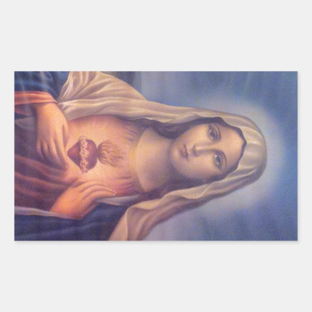 Pegatina Rectangular Hermoso Corazón Sagrado Religioso de la Virgen Mar (Anverso)