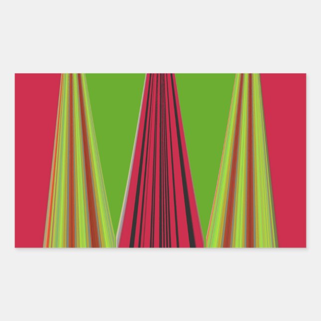 Pegatina Rectangular Hermoso diseño de arte fractal verde amarillo rojo (Anverso)
