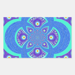 Pegatina Rectangular Hermoso diseño de la flora de Mandala azul african