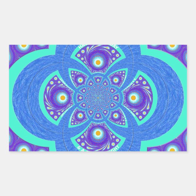 Pegatina Rectangular Hermoso diseño de la flora de Mandala azul african (Anverso)