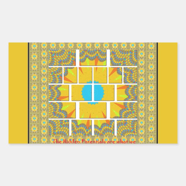 Pegatina Rectangular Hermoso diseño gráfico amarillo dorado (Anverso)