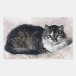 Pegatina Rectangular Hermoso Gato Vintage Art Henriette Ronner Knip