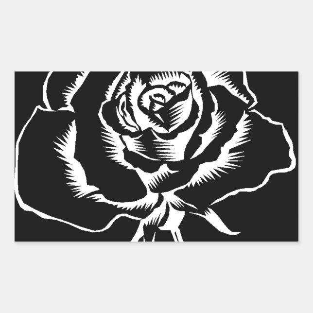 Pegatina Rectangular hermoso rosa en blanco negro (Anverso)