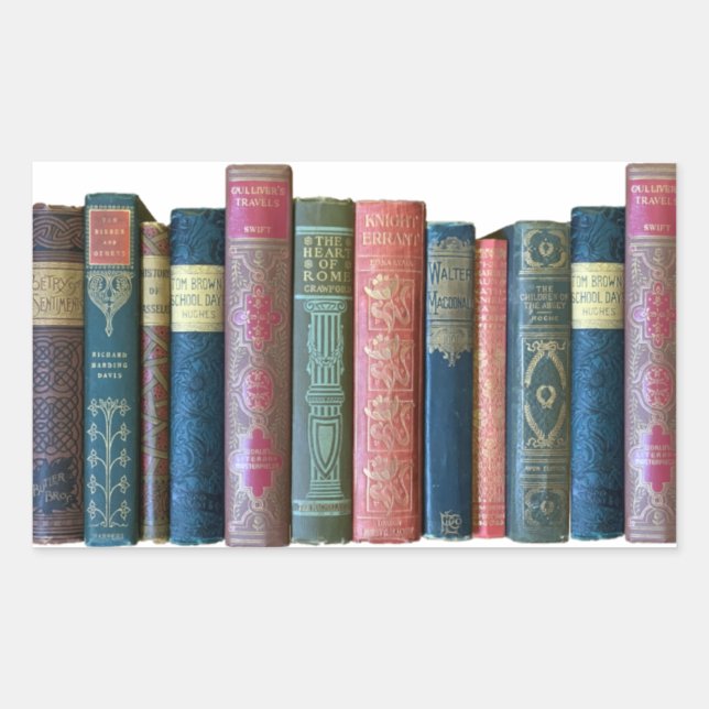 Pegatina Rectangular Hermosos libros antiguos, espinas de libros (Anverso)