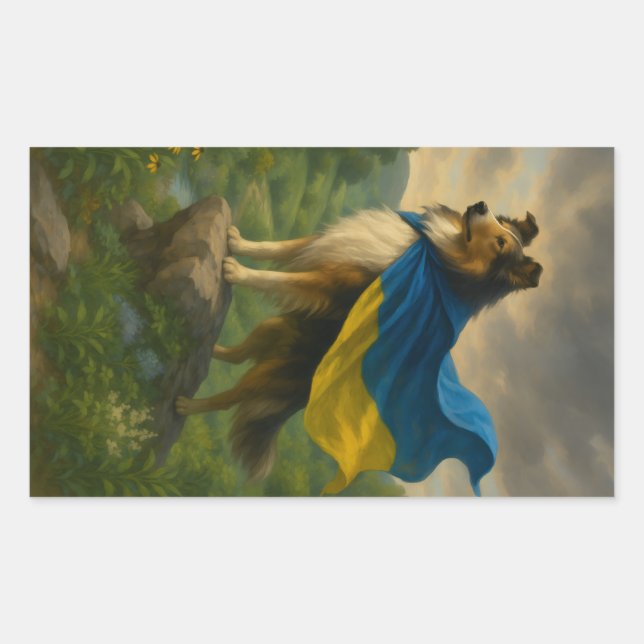 Pegatina Rectangular Héroe Rough Collie (Anverso)