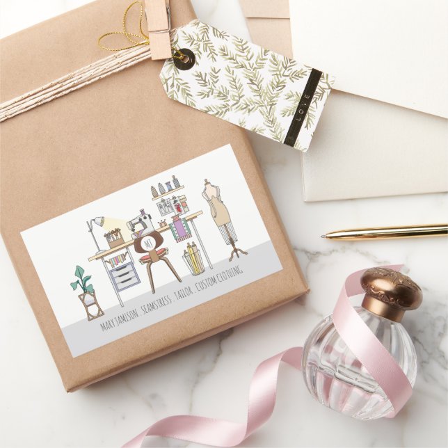 Pegatina Rectangular Herramientas De La Seamstress Comercial Tailor (Regalar)