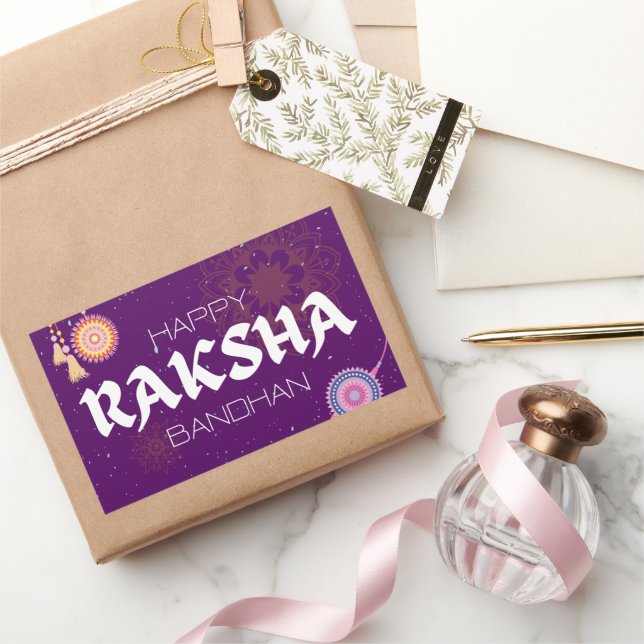 Pegatina Rectangular Hilos de Amor – Celebración de Raksha Bandhan (Regalar)