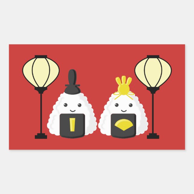 Pegatina Rectangular Hina Matsuri Onigiri (Anverso)