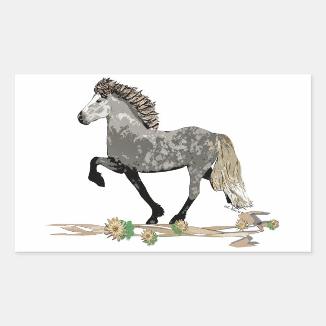 Pegatina Rectangular Hípica Islandesa-Art Deco Astrid (Anverso)