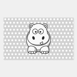 Pegatina Rectangular Hipopótamo Blanco Lindo
