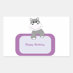 Pegatina Rectangular Hippo Feliz Cumpleaños