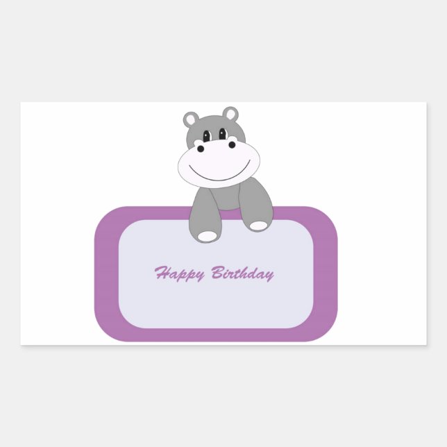 Pegatina Rectangular Hippo Feliz Cumpleaños (Anverso)