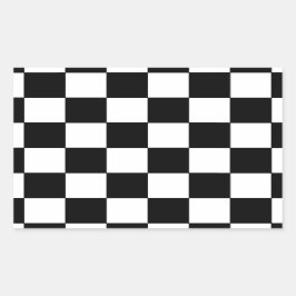 Pegatina Rectangular Hípster retro de tablero de cheques en blanco y ne