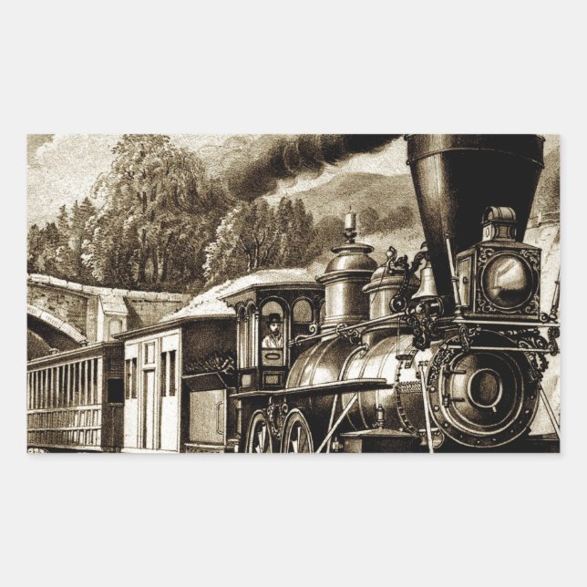 Pegatina Rectangular Historial de locomotoras de motores de vapor (Anverso)