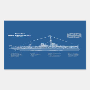 Pegatina Rectangular HMS Dreadnought - Ship Blueprint ABD