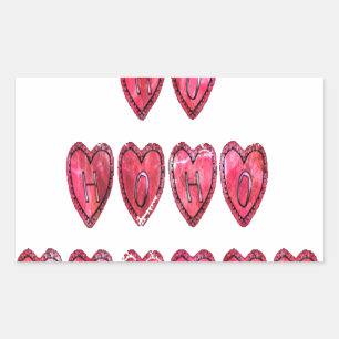 Pegatina Rectangular Ho Ho Ho Corazones: Texto de Amor de Navidad Capri
