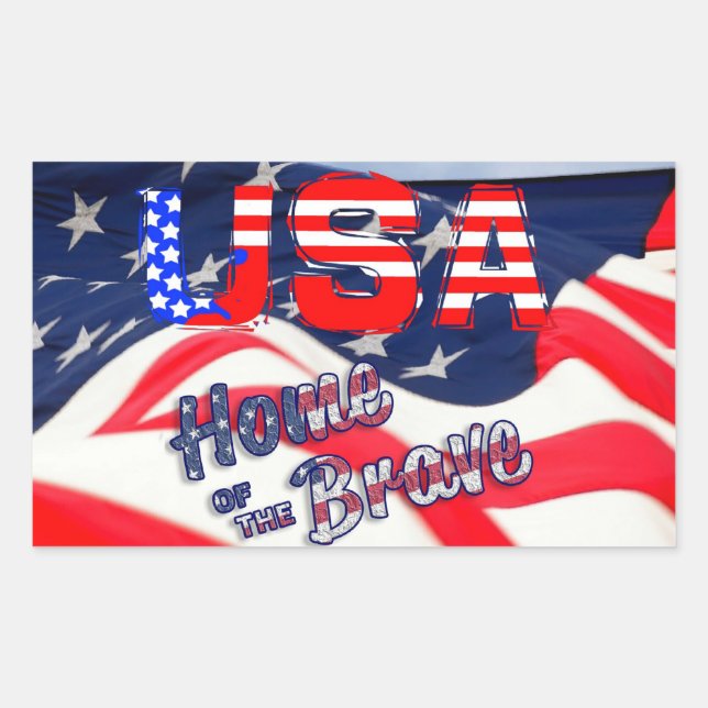 Pegatina Rectangular Hogar de Estados Unidos de la bandera valiente (Anverso)