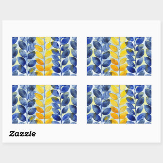 Pegatina Rectangular Hojas amarillas y azules