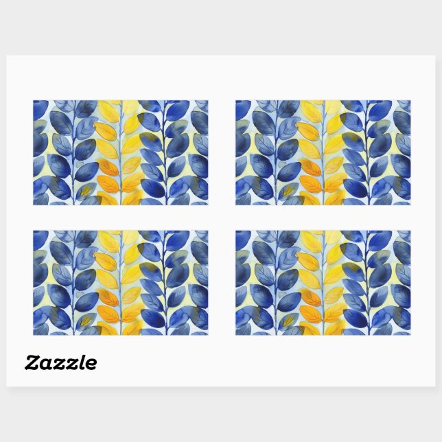 Pegatina Rectangular Hojas amarillas y azules (Hoja)