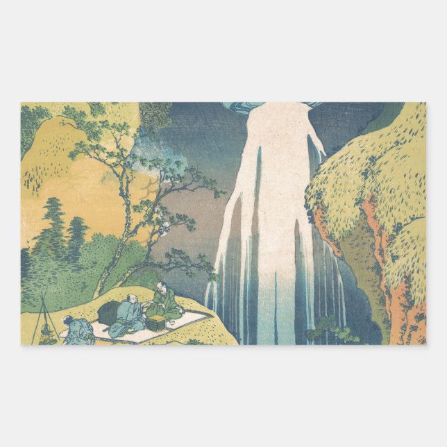 Pegatina Rectangular Hokusai Amida cae cascada (Anverso)