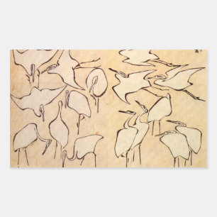 Pegatina Rectangular Hokusai Cranes a los pegatinas