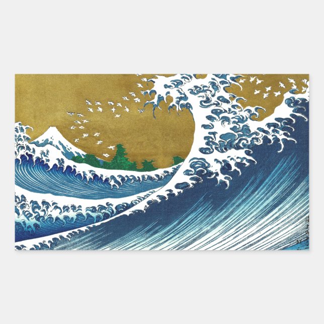 Pegatina Rectangular Hokusai Gran Ola Arte Japonés (Anverso)