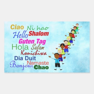 Pegatina Rectangular Hola En Muchos Idiomas