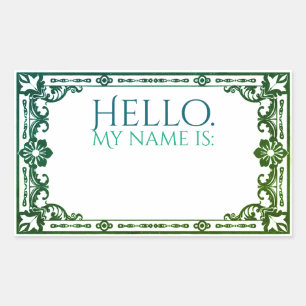 Pegatina Rectangular Hola, mi nombre es: - Art Noveau Green