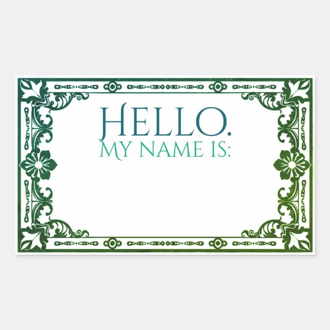 Pegatina Rectangular Hola, mi nombre es: - Art Noveau Green (Anverso)