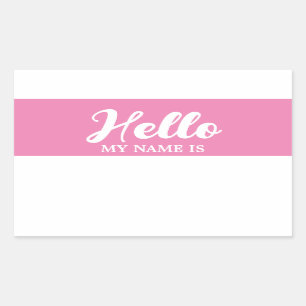 Pegatina Rectangular Hola Mi Nombre Es Guión Minimalista Moderno Rosa